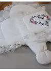 Yenidoğan Kalite Nakışlı Battaniye Ekru