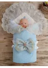 Eşsiz Nakışlı Kundak Bebek Battaniyesi Mavi