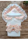 Omarı Mehtap Lüks Kelebek Taç Nakışlı Bebek Battaniyesi - Pudra Renkli