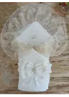Şık Nakışlı Fiyonklu Bebek Battaniyesi