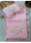 Yenidoğan Sahra Taç Nakışlı Trilüks 2li Alt Açma Seti Pembe