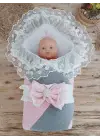 Özgün Taç Nakışlı Pembe Bebek Battaniyesi