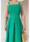 Yeşil Askılı Aparatlı Brode Elbise