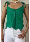 Omarı Şık Yeşil Bağcıklı Bluz