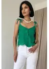 Omarı Şık Yeşil Bağcıklı Bluz