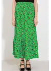 Yeşil Çiçek Desenli Uzun Örme Etek 1886