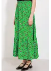 Yeşil Çiçek Desenli Uzun Örme Etek 1886
