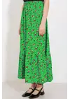 Yeşil Çiçek Desenli Uzun Örme Etek 1886
