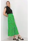 Yeşil Çiçek Desenli Uzun Örme Etek 1886
