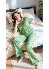 Yeşil Çiçekli Yaz Esintili Pijama Takımı 7345