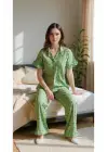 Yeşil Çiçekli Yaz Esintili Pijama Takımı 7345