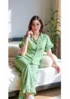 Yeşil Çiçekli Yaz Esintili Pijama Takımı 7345