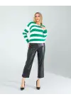 Omarı Rengarenk Çizgili Triko Bluz