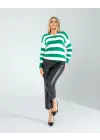 Omarı Rengarenk Çizgili Triko Bluz