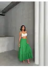 Omarı Yeşil Fırfırlı Astarlı Uzun Etek