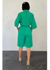 Yeşil Kısa Kollu Keten Gömlek Ve Şort Takım