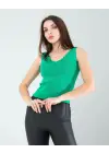 Omarı Yeşil Kalın Askı Crop Bluz