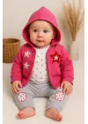 Yıldız Nakışlı Kapişonlu Kız Bebek Takımı