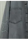 Yıldız Taş Baskılı Çift Cepli Kot Ceket -Füme