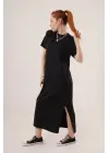 Omarı Salaş Maxi Siyah Elbise with Stylish Slit Detail