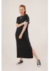 Omarı Salaş Maxi Siyah Elbise with Stylish Slit Detail