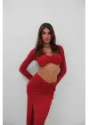 Yırtmaçlı Etek Ve Crop Bluz Takım