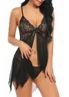 Omarı Siyah Tül Babydoll Gecelik - Çekici Ve Şık İç Giyim Parçası