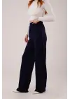 Yüksek Bel Bol Paça Krep Lacivert Pantolon