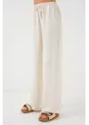 Yüksek Bel Bol Paça Pantolon - Krem