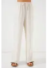 Yüksek Bel Bol Paça Pantolon - Krem