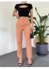 Omarı Yüksek Bel Fermuarlı Tarçın Pantolon