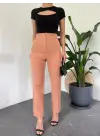 Omarı Yüksek Bel Fermuarlı Tarçın Pantolon