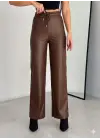 Şık Geniş Paça İçi Şardonlu Deri Pantolon