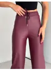 Yüksek Bel Geniş Paça Içi şardonlu Deri Pantolon.