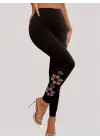 Omarı Yüksek Bel Lazer Çiçek Kesimli Kadın Taytı