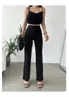 Omarı Yüksek Bel Önü Biyeli Siyah Pantolon