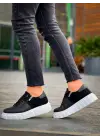 Omarı Siyah Süet Detaylı Beyaz Yüksek Taban Günlük Spor Ayakkabı