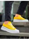 Omarı Yüksek Taban Kısa Sarı Keten Spor Ayakkabı