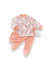 Omarı Çiçek Baskılı Çıtçıt Kapamalı Patikli Kız Bebek Takımı - Somon