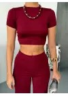 Omarı Yumuşak Kumaşlı Kısa Kollu Crop Alt Ispanyol Paça Pantolon Takımı