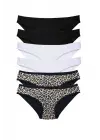 Omarı 6 Adet Likralı Leopar Desenli Kadın Slip Külot Seti