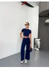 Omarı Modal Kumaş Kısa Kollu Crop Pantolon Takımı - Lacivert