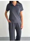 Omarı Yumuşak Modal Kumaşlı Kısa Kollu Takım - Antrasit