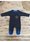Omarı Yıldız Desenli Çıt Çıt Kapama Bebek Tulumu Siyah