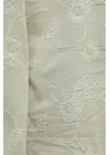 Yuvarlak Yaka Fermuarlı Nakışlı Cepli Keten Ceket -Krem