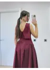 Omarı Uzun Bordo Kanatlı Elbise