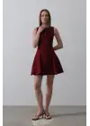Omarı Şık Fiyonk Detaylı Mini Elbise - Bordo
