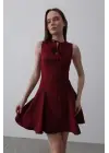 Omarı Şık Fiyonk Detaylı Mini Elbise - Bordo