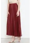 Omarı Parlak Krep Gizli Lastikli Bordo Etek