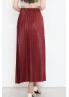 Omarı Parlak Krep Gizli Lastikli Bordo Etek